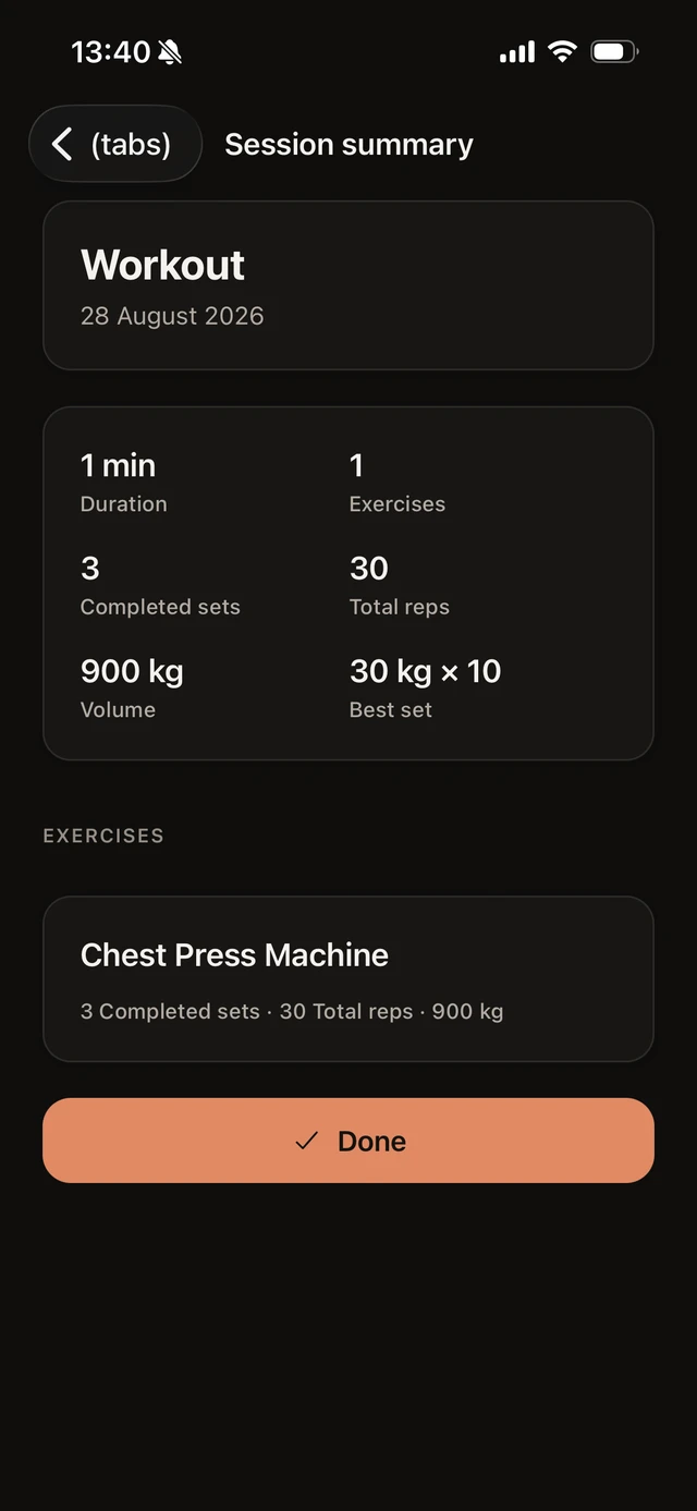 Kelbria FitNotes session summary